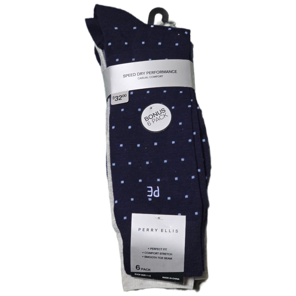 Perry Ellis Mens 6 Pack Speed Dry Casual Comfort‎ Socks Shoe Size 7-12
